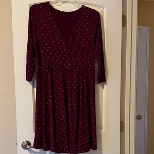 Torrid Burgundy Long Sleeve Dress with Dots